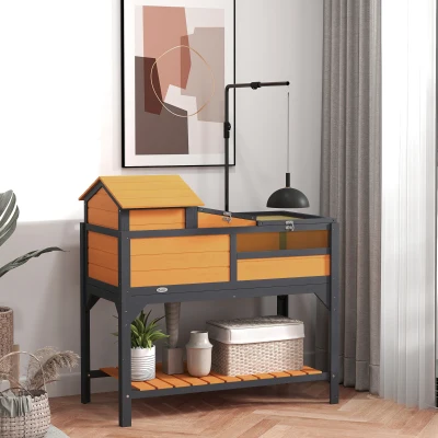 PawHut Houten schildpaddenhuis 2-laags met plank, lamphouder, acrylvenster en klapdak