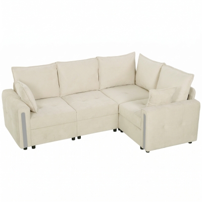 HOMCOM L-Shaped 3-Seater Sofa Lift-Up Storage Beige 228cm