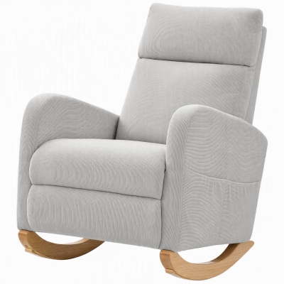 HOMCOM Cadeira de Baloiço em Bombazina com Encosto Alto, Pés de Madeira, Bolsos, Apoios de Braços e Estilo Moderno, Cinzento-Claro