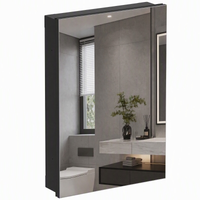 HOMCOM Armário de Casa de Banho com Espelho, Porta e Prateleiras Ajustáveis, Fecho Suave, 47x12,5x63,8 cm, Preto
