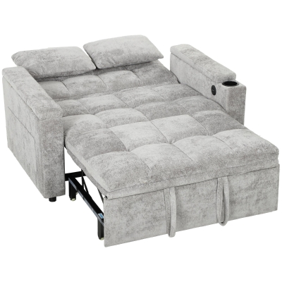 HOMCOM 2-Seater Sofa Bed Pull-Out Storage USB Grey