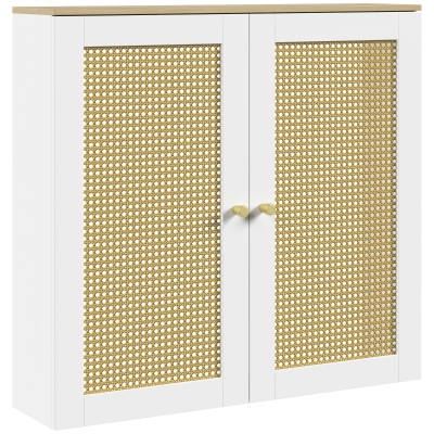 HOMCOM Cubre Radiadores con 2 Puertas de Ratán Cubreradiador Cubierta para Radiador para Salón Dormitorio 78x19x75 cm Blanco