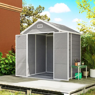 Outsunny Abri Résine 2,7m² Aluminium Plancher Portes Gris