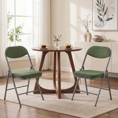 HOMCOM Chaises Pliantes Velours Vert Salle à Manger Lot de 2