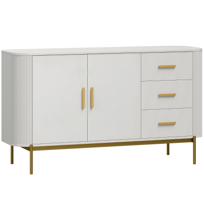 HOMCOM Sideboard, 140 cm Küchenschrank im modernen Rillen-Design mit 3 Schubladen, verstellbarem Einlegeboden und Metallbeinen