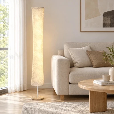 HOMCOM LED Floor Lamp Dimmable Pine Wood Base 152cm White