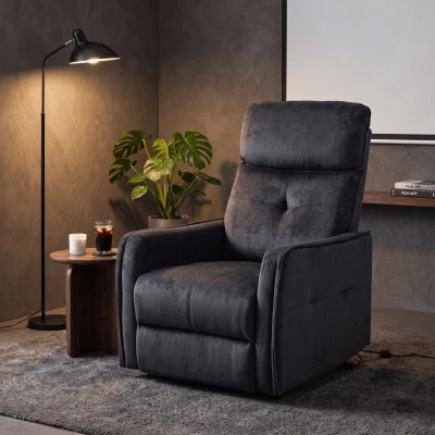 HOMCOM Sillón Relax Reclinable Eléctrico Levanta Personas con 2 Puntos Masaje Asiento con Muelles Reposapiés de Chenilla Negro