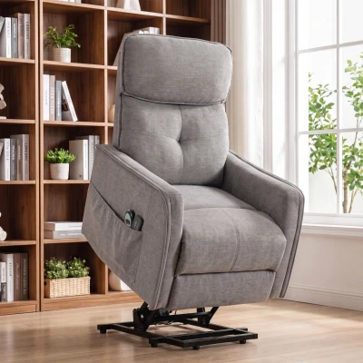 HOMCOM Sillón Relax Reclinable Eléctrico Levanta Personas con 2 Puntos Masaje Asiento con Muelles Reposapiés de Chenilla Gris