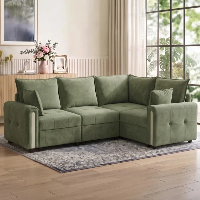 HOMCOM L Shaped 3-Seater Sofa Lift-Up Storage Dark Green