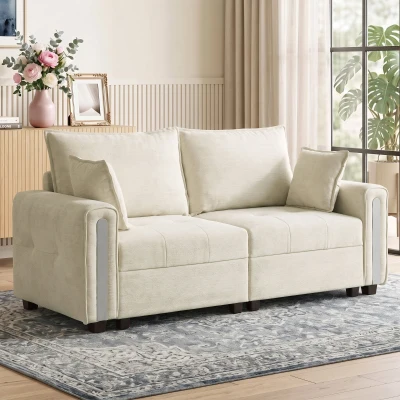 HOMCOM 2-Seater Velvet Sofa Lift-Up Storage Loveseat 168cm Beige