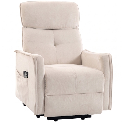 HOMCOM Sillón Relax Reclinable Eléctrico Levanta Personas con 2 Puntos Masaje Asiento con Muelles Reposapiés de Chenilla Crema