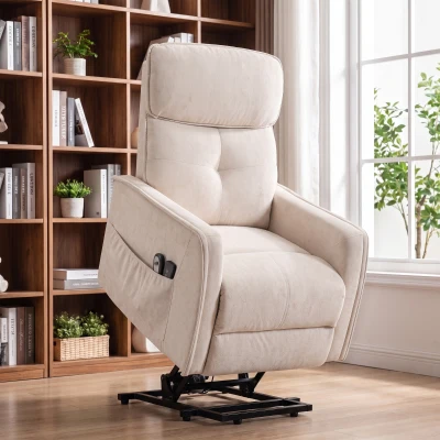 HOMCOM Sillón Relax Reclinable Eléctrico Levanta Personas con 2 Puntos Masaje Asiento con Muelles Reposapiés de Chenilla Crema