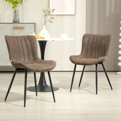 HOMCOM Set of 2 modern tufted dining chairs for living room, dining room, bedroom, brown
