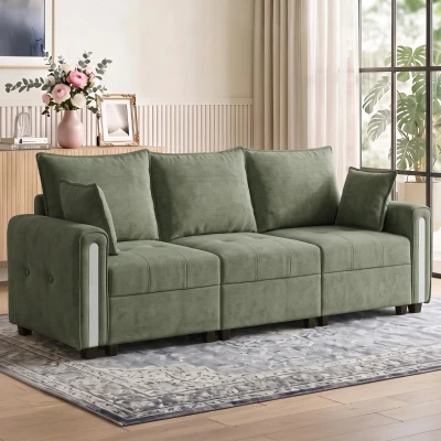 HOMCOM 3-Seater Velvet Sofa Lift-Up Storage 228cm Dark Green