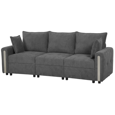HOMCOM 3-Seater Velvet Sofa Lift-Up Storage 228cm Dark Grey
