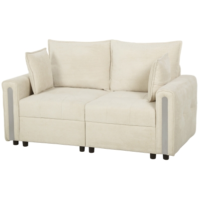 HOMCOM 2-Seater Velvet Sofa Lift-Up Storage Loveseat 168cm Beige