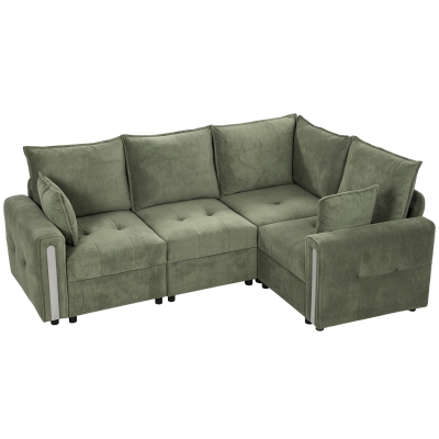 HOMCOM L Shaped 3-Seater Sofa Lift-Up Storage Dark Green