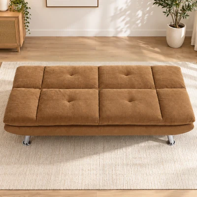 HOMCOM 3-Seater Convertible Sofa Bed Adjustable Backrest Brown