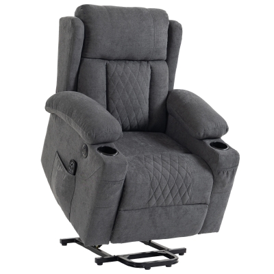 HOMCOM Poltrona Relax Elétrica Elevatória com 8 Pontos de Massagem e Calor Lombar, USB, Comando e Apoio para Pés, Cinzento