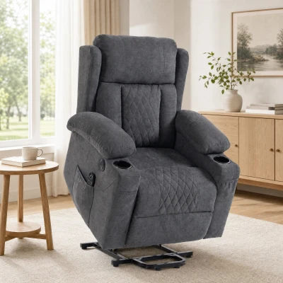 HOMCOM Fauteuil Releveur Massage Chauffant Tissu Gris Inclinable