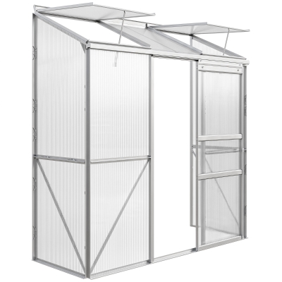 Outsunny Serre Adossée Aluminium 5 Niveaux 1,9x0,7x2m Transparent