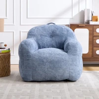 Sitzsack-Sessel mit Armlehnen, Kunstfellbezug und hochelastischer Schaumstofffüllung, für Wohnzimmer und Leseecke, 95x95x79 cm, Blau