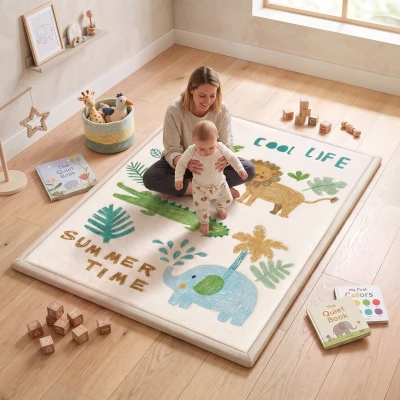 AIYAPLAY Tapete de Atividades Infantil Tapete de Quarto em Espuma Espessura 3 cm Estampa Animal Fundo Antiderrapante 150x200 cm Multicolorido