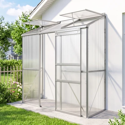 Outsunny Serre Adossée Aluminium 5 Niveaux 1,9x0,7x2m Transparent