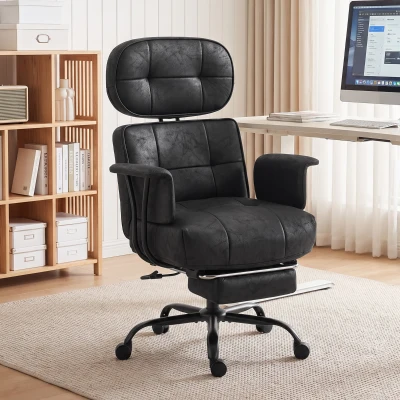 HOMCOM Big & Tall Office Chair Reclining Leathaire Footrest Black