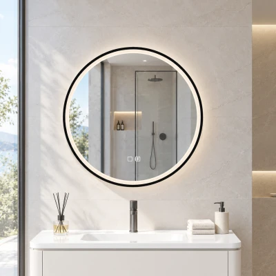 HOMCOM LED Bathroom Mirror 60cm Round Anti-Fog Bluetooth Black