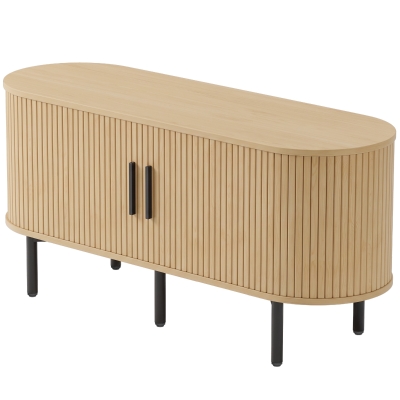 HOMCOM Meuble TV 106cm Chêne 2 Portes Coulissantes 4 Étagères