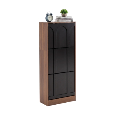 Schmaler Schuhschrank mit 3 Klappen, modernes Skandi-Design, Schwarz