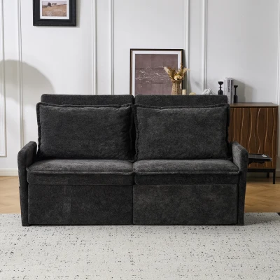 3-in-1-Schlafsofa mit USB und Stauraum, verstellbarer Rückenlehne, Chenille-Bezug, ausklappbar, 172,5x71x95 cm, Schwarz