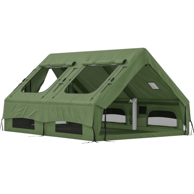 Outsunny Opblaasbare Tent 8-10 Personen Snelle Opzet 4-Seizoenen Waterdicht Krasbestendig Tent met Kachelopening Dakramen