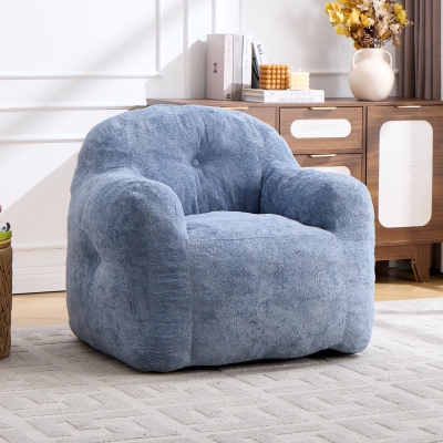 Sitzsack-Sessel mit Armlehnen, Kunstfellbezug und hochelastischer Schaumstofffüllung, für Wohnzimmer und Leseecke, 95x95x79 cm, Blau