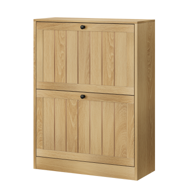 Schuhschrank mit 2 Kippfächern, verstellbaren Einlegeböden, Staubschutz und Kippschutz, 60 x 24 x 80 cm, Eiche