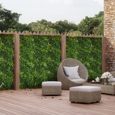 Outsunny 12 Stuks Kunstplant Muurhaag 50x50 cm Uv-bescherming Privacyscherm Meerbladig Ontwerp Haagplant voor Tuin Outdoor Decor