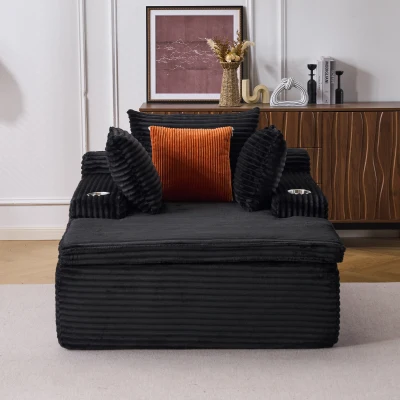 Boden-Schlafsofa mit Chaise-Lounge, hochdichtem Schaumstoff, ergonomischem Design und 2-in-1-Kissen, 165x112x63 cm, Schwarz