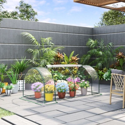 Outsunny kas, kweekkas met deur, koude kas, plantenkas, plantenteelt, staal PVC, 200 x 100 x 80 cm