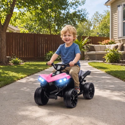 AIYAPLAY 6V Kids ATV Ride-On with LED Lights, Pink