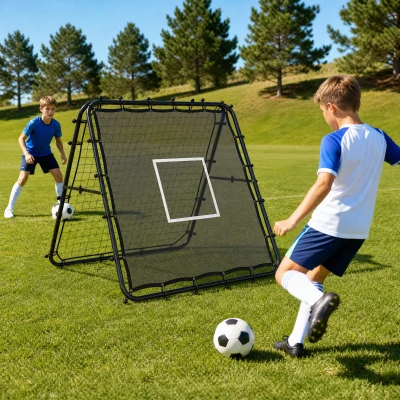 SPORTNOW Red de Rebote de Fútbol Plegable de Doble Cara con 5 Ángulos Ajustables 36 Cuerdas Elásticas 120x99,5x111,5 cm Negro