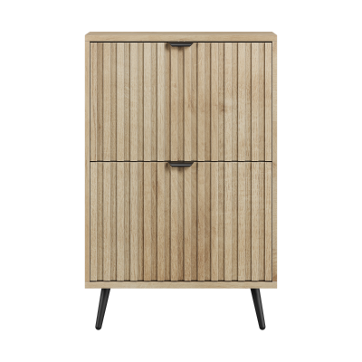 Schuhschrank mit Kippfächern, platzsparend, gerillte Front, freistehend, 60x24x95 cm, Eiche