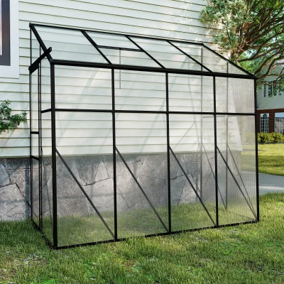 Outsunny Serre Adossée Polycarbonate 127x253x240cm Noir