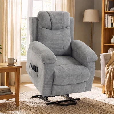 HOMCOM Sillón Relax Reclinable Eléctrico Levanta Personas con 8 Puntos Masaje y Calor Lumbar Puerto USB Mando Reposapiés Gris