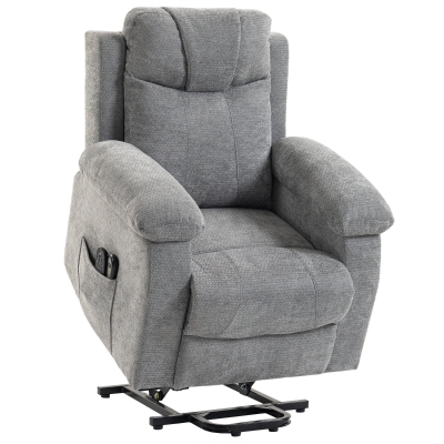 HOMCOM Cadeirão Relax Reclinável Elétrico Elevatório com 8 Pontos de Massagem, Calor Lombar, USB, Comando e Apoio para os Pés, Cinzento
