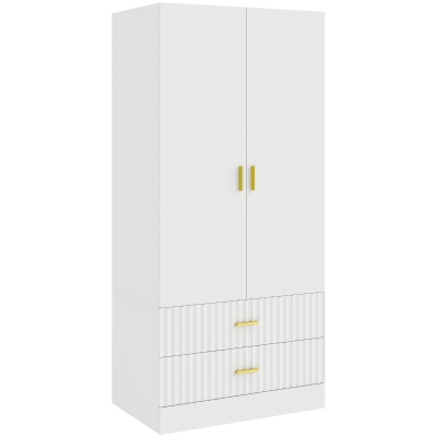 HOMCOM Armario Dormitorio con 2 Puertas, 2 Cajones Acanalados y Barra de Colgar, 78 x 50 x 170 cm, Blanco