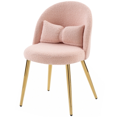 HOMCOM Poltrona de Sala em Sherpa com Almofada Lombar em Laço, Pernas em Aço, Poltrona para Quarto, Rosa