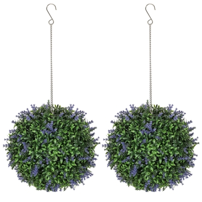 HOMCOM Juego de 2 bolas de topiario artificial, plantas decorativas resistentes a los rayos UV, Ø 27 cm, violeta y verde