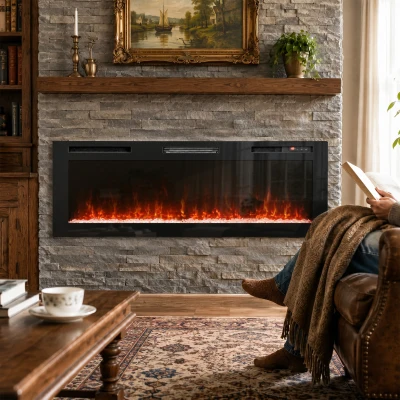 HOMCOM Lareira Elétrica Embutida, Parede e De Pé Slim 153 cm com Comando, 900/1800W, Timer, 35㎡,Preto