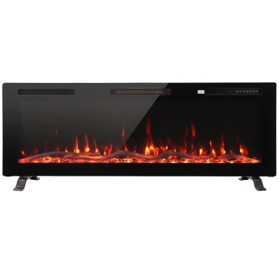 HOMCOM Chimenea Eléctrica Empotrable Mural o de Pie 3 en 1 Chimenea Decorativa Extra-Plana 900W/1800W Efecto Llama 3D Negro